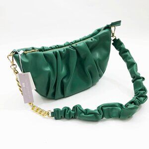Jennu Stockholm Vegan Ruched Shoulder Bag Dark Fern 11x6x2.75 inches